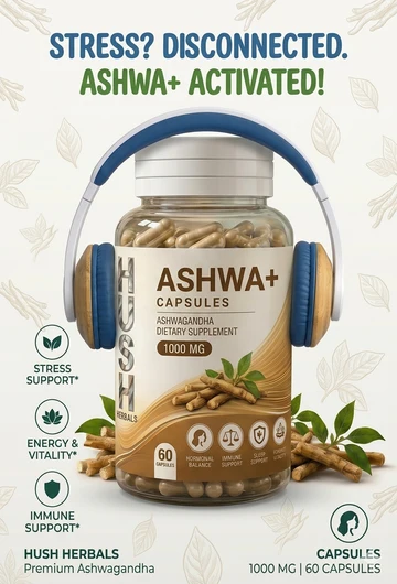 Hush Herbals Ashwa+ Capsules 1000mg – Premium Ashwagandha Formula