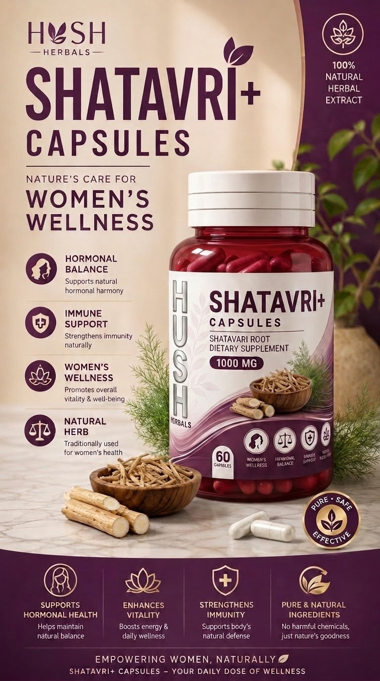 Hush Herbals Shatavari+ Capsules 1000mg – 60 Capsules