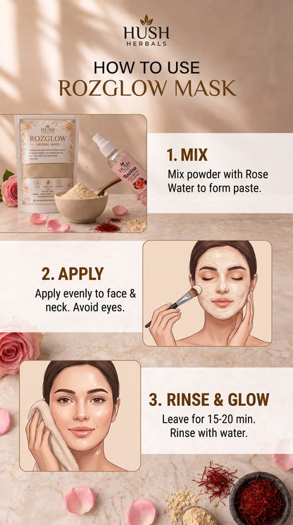 Roz Glow Mask Kit – Herbal Face Mask + Saffron Rose Water