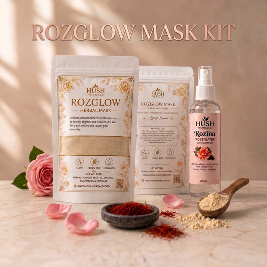 Roz Glow Mask Kit – Herbal Face Mask + Saffron Rose Water