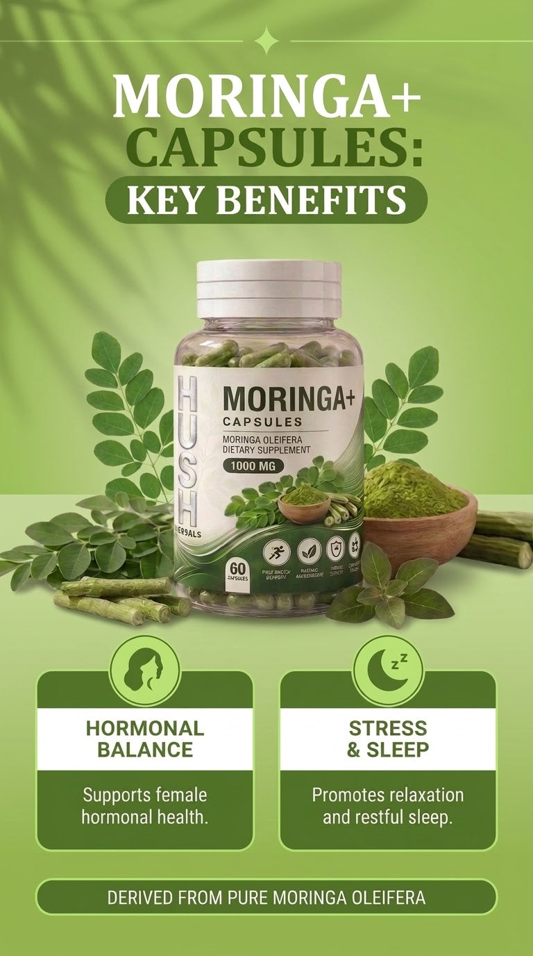 Hush Herbals Moringa+ Capsules – 1000mg Moringa Formula
