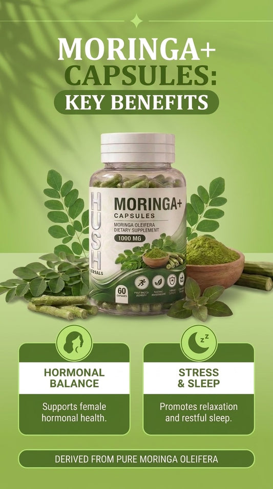 Hush Herbals Moringa+ Capsules – 1000mg Moringa Formula