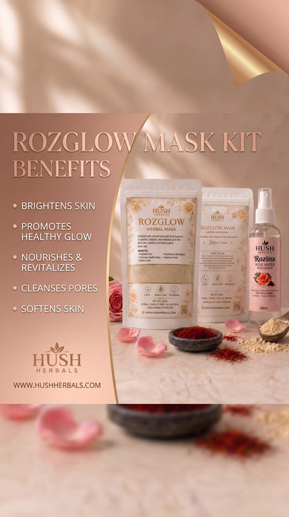 Roz Glow Mask Kit – Herbal Face Mask + Saffron Rose Water