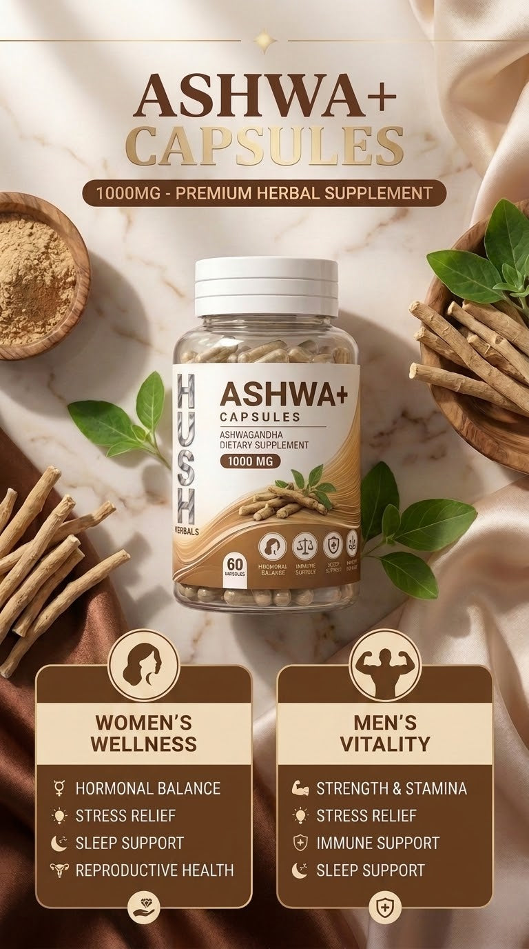 Hush Herbals Ashwa+ Capsules 1000mg – Premium Ashwagandha Formula